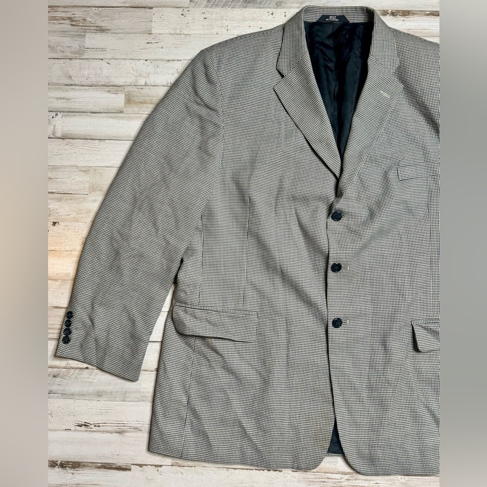 Haggar Imperial Houndstooth Blazer Jacket Worsten Wool Blend 48L Gray - Picture 3 of 11